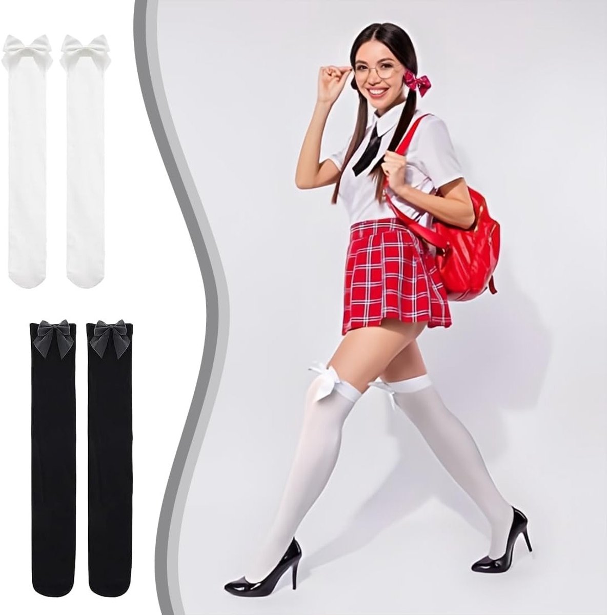 Overknee Kousen voor Vrouwen met Satijnen Strik, Opaque en Lang, Perfect voor Feestjes en Casual Outfits