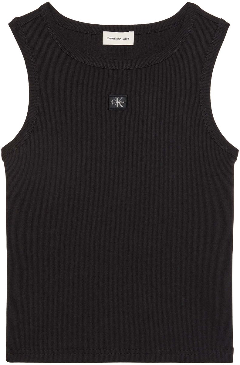 Ck Jeans Tanktop A Woven Label 2X2 Fashion Wear Vrouwen Zwart