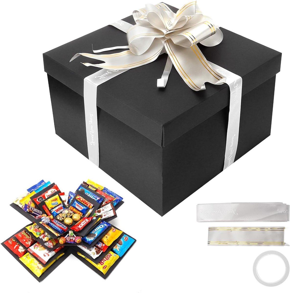 5-laagse doe-het-zelf explosiebox voor verrassingen, geschenkdoos voor verjaardag, jubileum en feestdagen, creatief cadeau idee, wonderdoos voor speciale gelegenheden, zwart