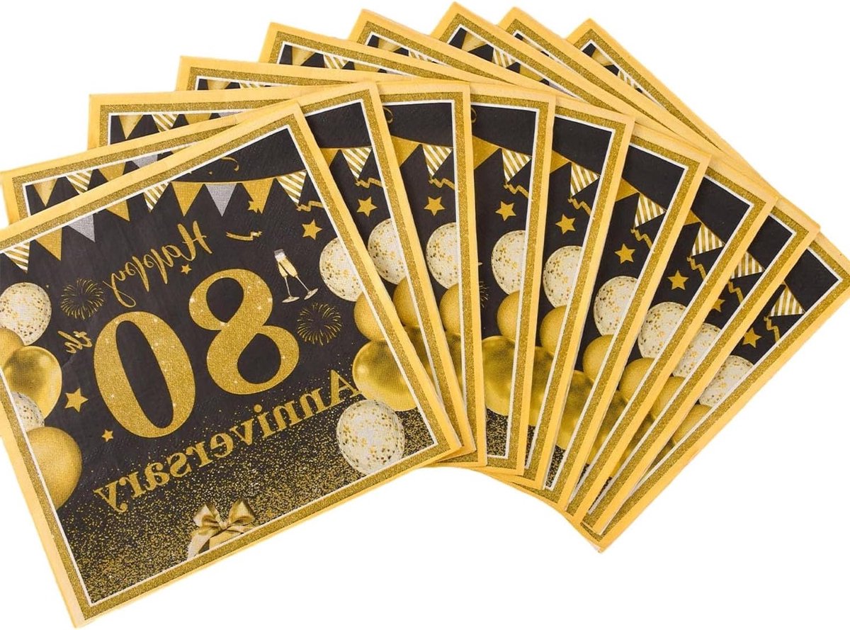 20 Zwarte Gouden Verjaardagsservetten - Luxe Wegwerpservetten voor Feestdecoratie