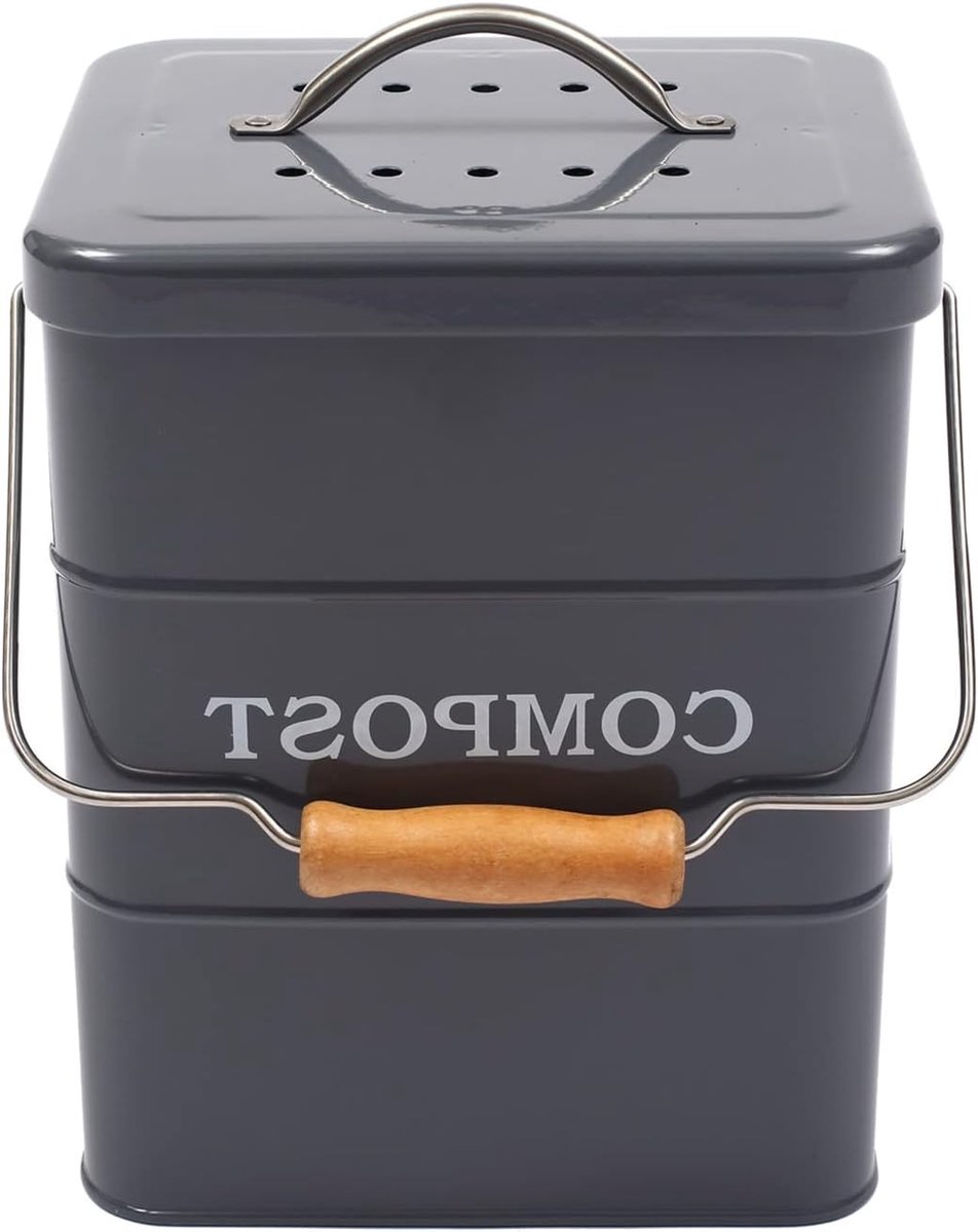 Compostbak 6L voor Keukenafval met Actieve Koolstoffilters, Deksel en Handvat voor Eenvoud