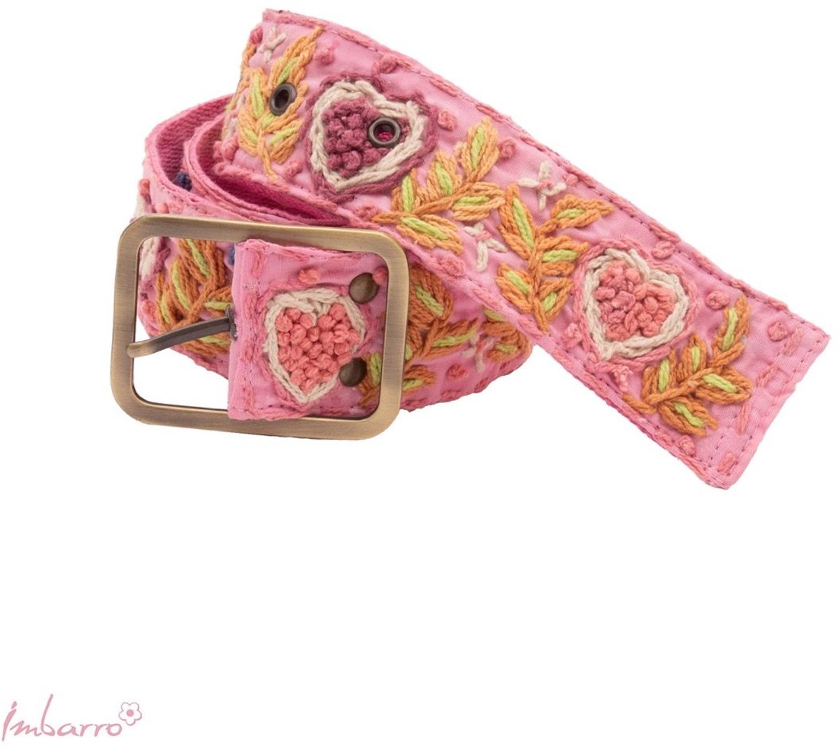 Imbarro Riem Flora – Handgeborduurd – 100% Katoen – 110 cm – Multicolor Roze – Bohemian Riem – Unieke Eyecatcher