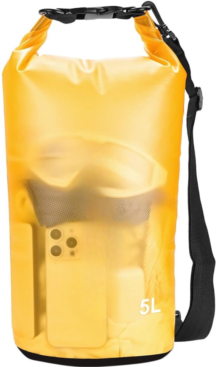 Drybag met Ajusteerbare Riem & Roltop Sluiting - Waterdichte Tas / Rugzak - Strandtas - Zwemtas - Wetbag - Droogtas - Outdoor Tas - PVC - 5L - Geel - van Imperatoris