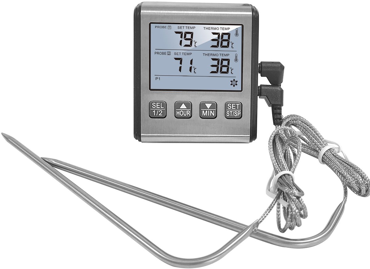 Fokelyi-Digitale Thermometer-Vleesthermometer-Kernthermometer-2 Meetsondes-Tot 300 °C-BBQ Thermometer-Kookthermometer-LED dispiay