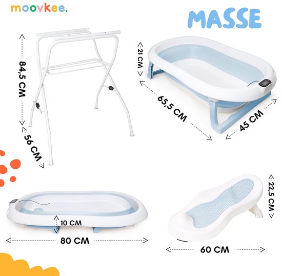 moovkee. Babybad met Standaard 80 cm - Opvouwbare Babybadewanne Blauw met Thermometer, Badesitz en Afvoersysteem - Veilig Babybad voor Pasgeborenen van Moovkee — afbeelding 5