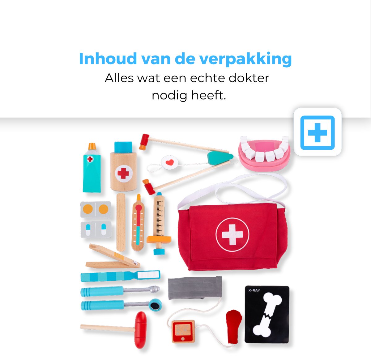 Mauzek® Dokterset Speelgoed - Montessori Speelgoed - Inc Dokterstas - Dokter Speelgoed - Dokterskoffer - Doktersset - Houten Speelgoed - Educatief Speelgoed - Peuter Speelgoed - Jongens - Meisjes - 3 jaar - 4 jaar - 5 jaar - 6 jaar — afbeelding 6