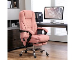 MIVRAY Bureaustoel 67 x 72 x 111-119 cm - Met Vibratiemassage, Verwarming en Ligfunctie - Voor Kantoor - Polyester Roze
