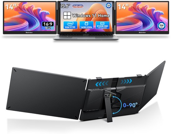 Blackview Huidun HiBook 6 - Laptop 15,6" Full HD, Intel N150, 16GB RAM, 512GB SSD, Windows 11, UHD Graphics, 5000mAh + DCM5 Draagbare Monitor 14" FHD, Extra Laptopscherm 13-17,3", Ultradun Opvouwbaar, 100W PD, USB-C, Plug & Play, Grijs - Huidun - Hoofdafbeelding