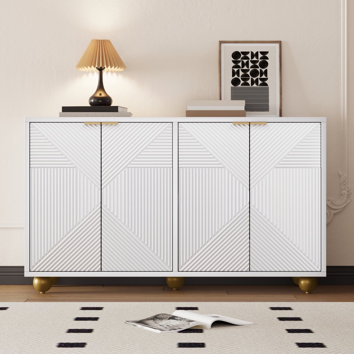 BLACKCOLORS Sideboard met vier gebogen deuren, verstelbare binnenplanken, metalen handgrepen en bolvormige poten