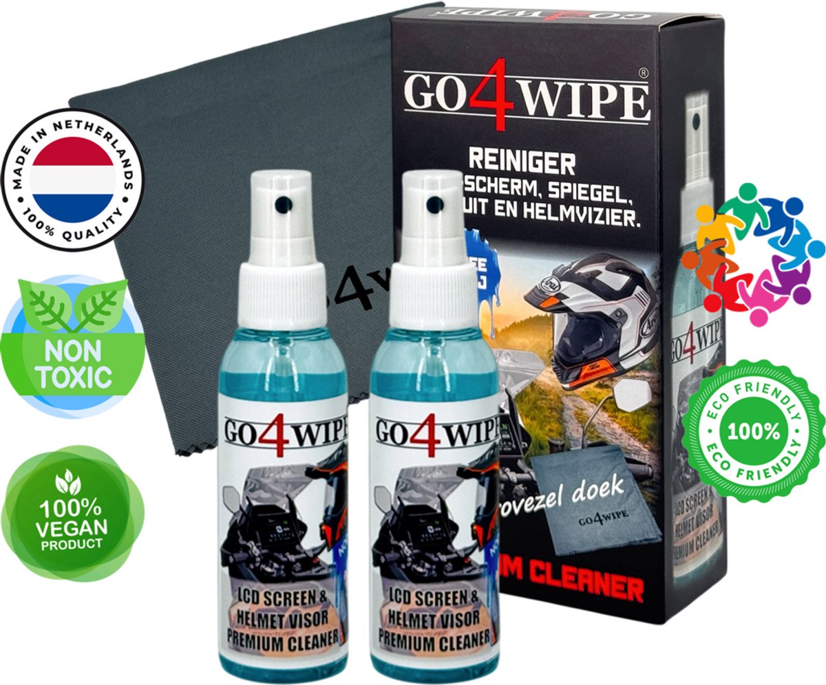 Voordeelset! Go4Wipe Premium Motor Cleaner voor helmvizieren en schermen!