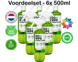 Voordeelset 6x – Nieuw! Verbeterde formule Go4Wipe 500ml Professioneel non-toxic (beeld) schermreiniger voor TV, Monitor, Tablet, Smartphone, Laptop, Brillen