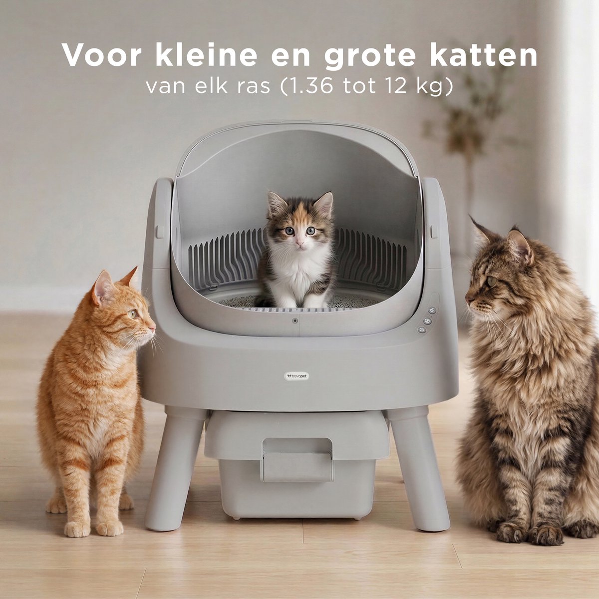 TrevoPet Automatische Kattenbak - Zelfreinigend & Veilig - Grijs thumbnail 4