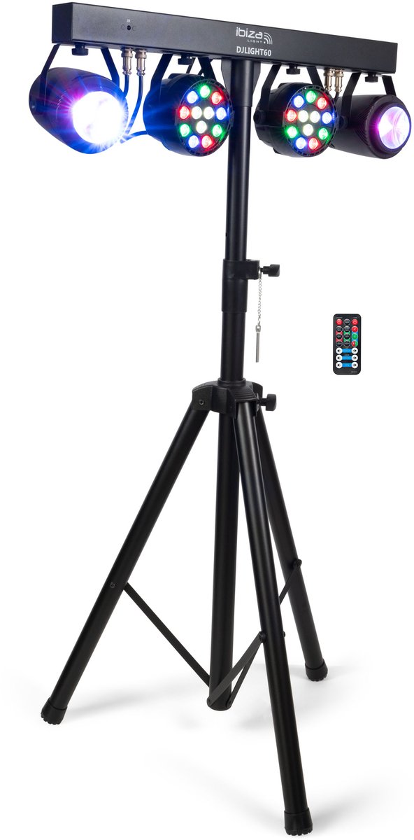 Ibiza - DJLIGHT60 - 4-in-1 LED-verlichtingsset met statief - 2 PAR + 2 Moonflower, RGBBA, DMX, Auto, Sound met afstandsbediening