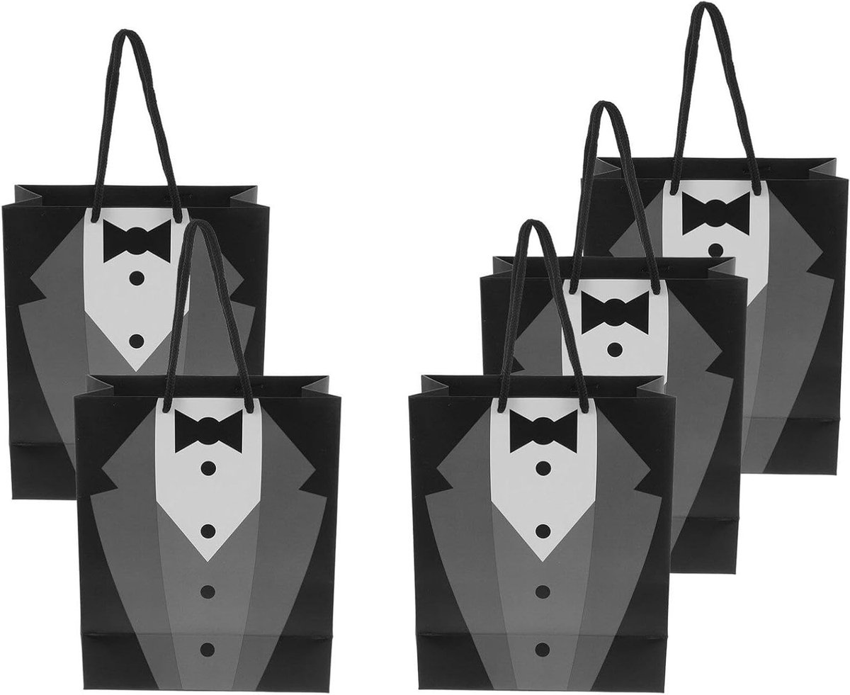Creatieve Zwarte Tuxedo Tassen - 5 Stuks Cadeautassen voor Feestjes, Verpakking en Cosmetica met Handvatten