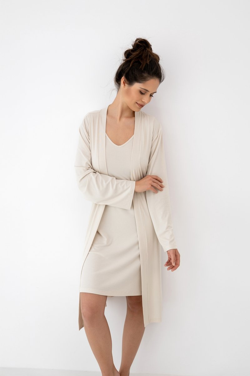 S& Sensis Sensis Viscose Nachthemd Ochtendjas Set Dames Geribd Ecru JULIENNE 36 /