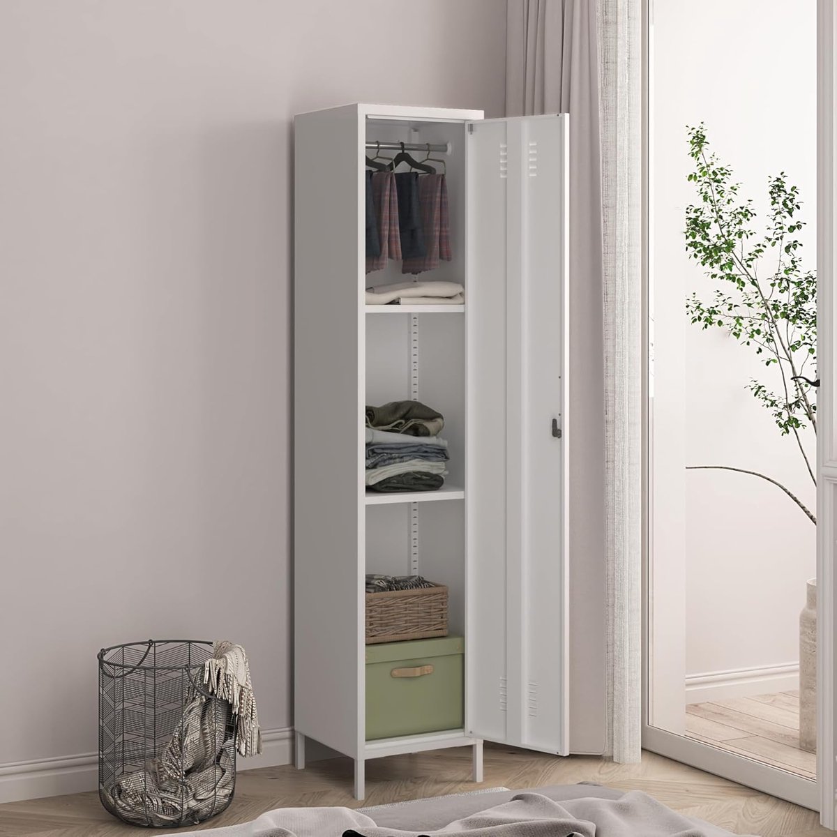 Metalen Kledingkast 180 x 38 x 38 cm - Smalle Garderobekast van Staal met Verstelbare Planken, Vrijstaande Multifunctionele Kast voor Slaapkamer, Hal en Thuiskantoor - Vermissen