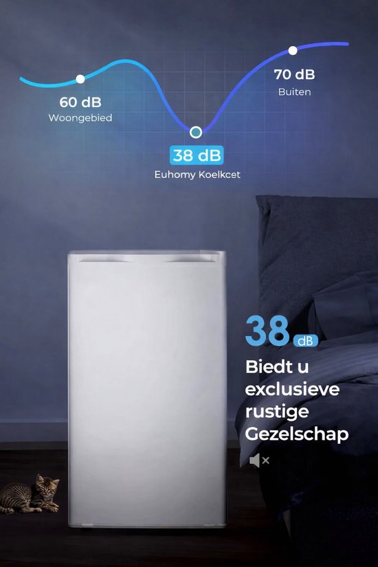 Celestul Minikoelkast 91 Liter - Mini Koelkast Stil 38dB - Compacte Koelkast met Thermostaat - Voor Slaapkamer - Kantoor & Studentenkamer - Wit — afbeelding 5