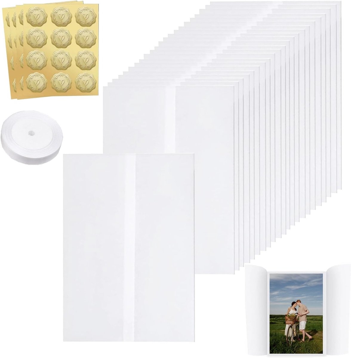 Parchment Papier voor Uitnodigingen, 40 Stuks Prefolded Vellum, 21x15cm Translucent Dekking voor Bruiloft en Verjaardagsuitnodigingen