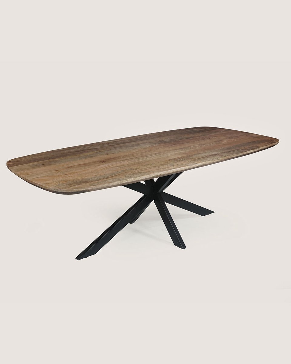 Deens Ovale Eettafel 220 cm Mangohout – Bruin – Zwart Metalen Matrix Onderstel – Elegant Chic – 8-10 Personen