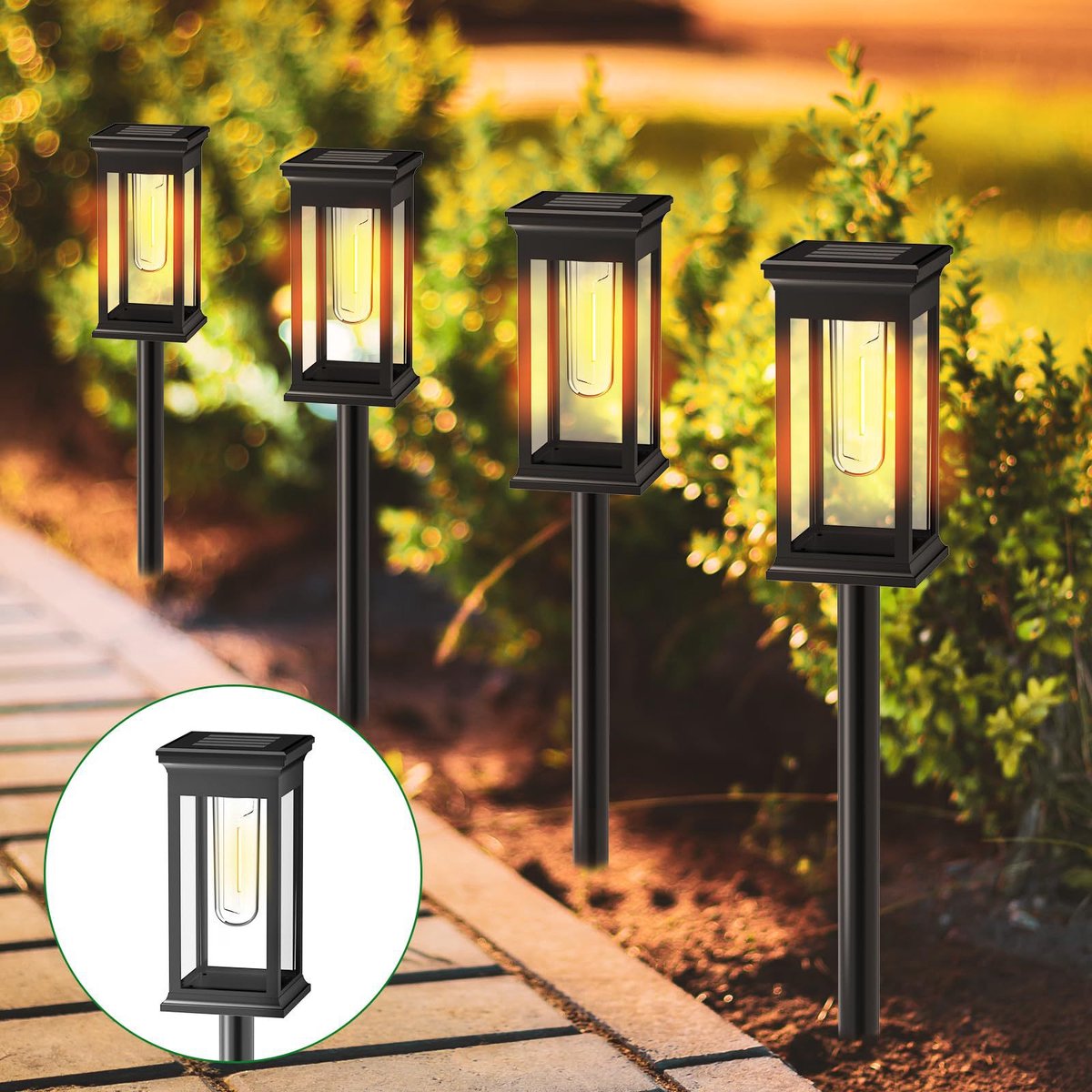 Solar tuinverlichting(4 stuks)-grondspot priklamp-Geel licht-Omgevingslamp-Tuinverlichting Op Zonne Energie-Gazonlamp-ABS-8 Uur Buiten Verlichting - Wolfraam Lamp-Waterdicht - IP65 Waterdicht - Voor Tuin-buiten- balkon