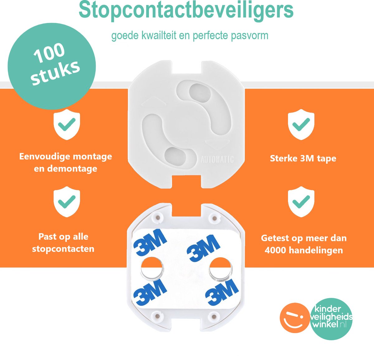 Stopcontactbeveiligers met 3M Tape Wit - 100 Stuks - Bulkverpakking