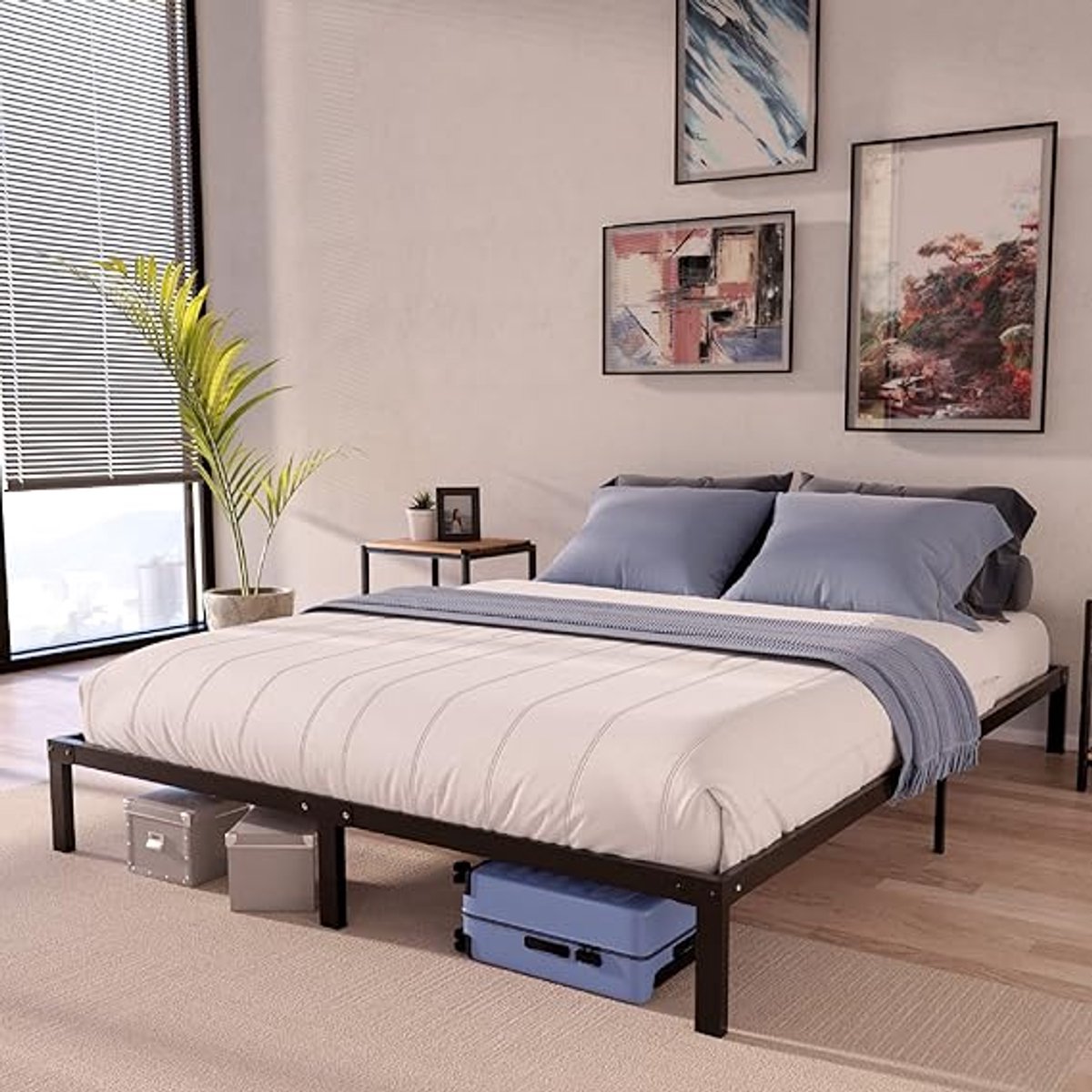 Stalen Bedframe met Opbergruimte 140x190 cm – Hoogte 35 cm – Extra Sterk Metalen Bedframe met Snelle Montage en Moderne Minimalistische Stijl