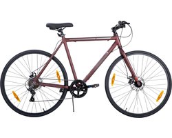 Racefiets – Voor heren en dames – Lichtgewicht aluminium frame, 7 versnellingen, dubbele schijfrem – Rood, 71 cm