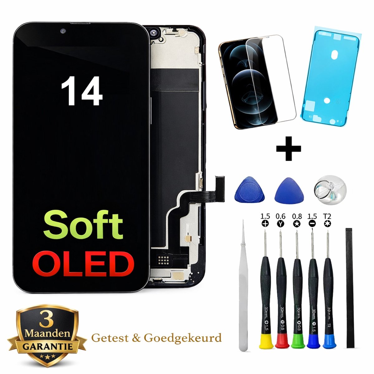 iPhone 14 OLED Scherm Vervanging – Premium Soft OLED Display – Inclusief Complete Reparatieset, Gereedschap, Screenprotector en Plakstrip