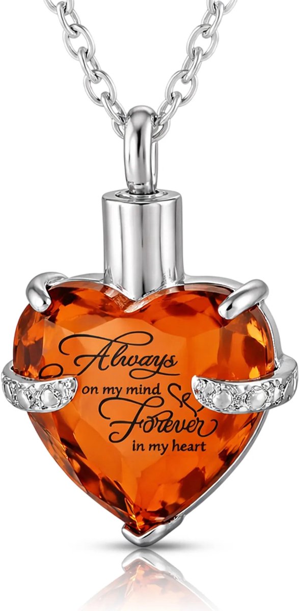 Akerz Mini urn ketting hart bruin – As hanger – Herinneringssieraad – Always in my heart – RVS