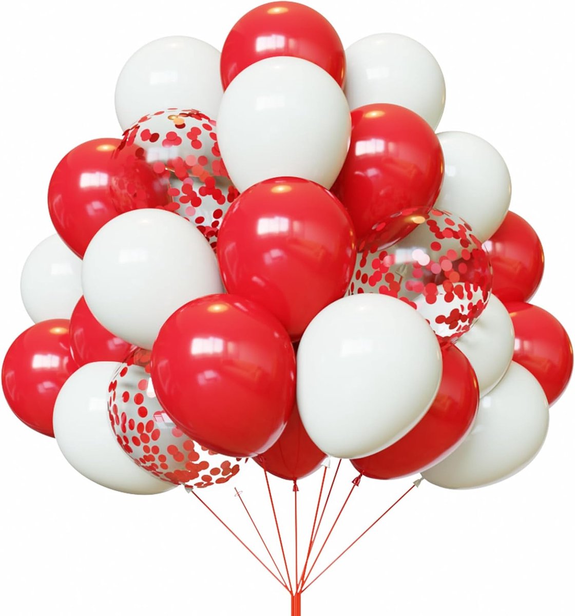 OLOEY Rode en witte ballonnen-50 stuks 25 cm rode confetti ballonnen en witte ballonnen voor Moederdag-Valentijnsdag-verjaardagen-bruiloften en kerstfeesten