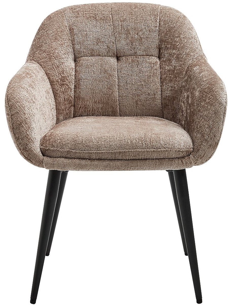Vente-unique Set van 2 stoelen met armleuningen in getextureerde stof en zwart metaal - Taupe - LASSANDRA
