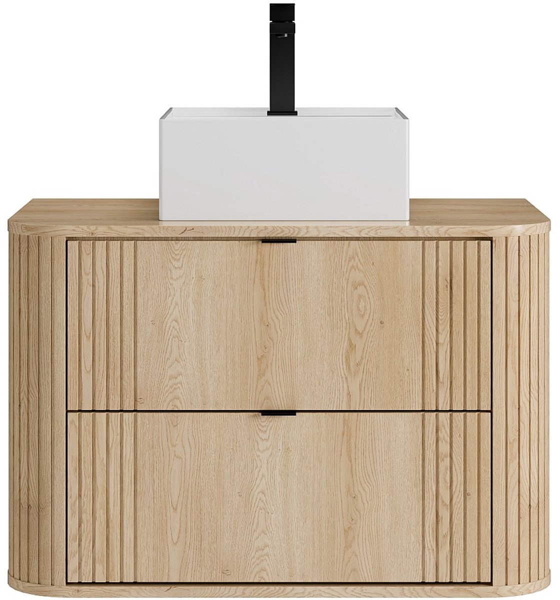 Vente-unique Zwevend badkamermeubel met vierkante opzetwastafel en kraan - Licht naturel - 80 cm - FILOR