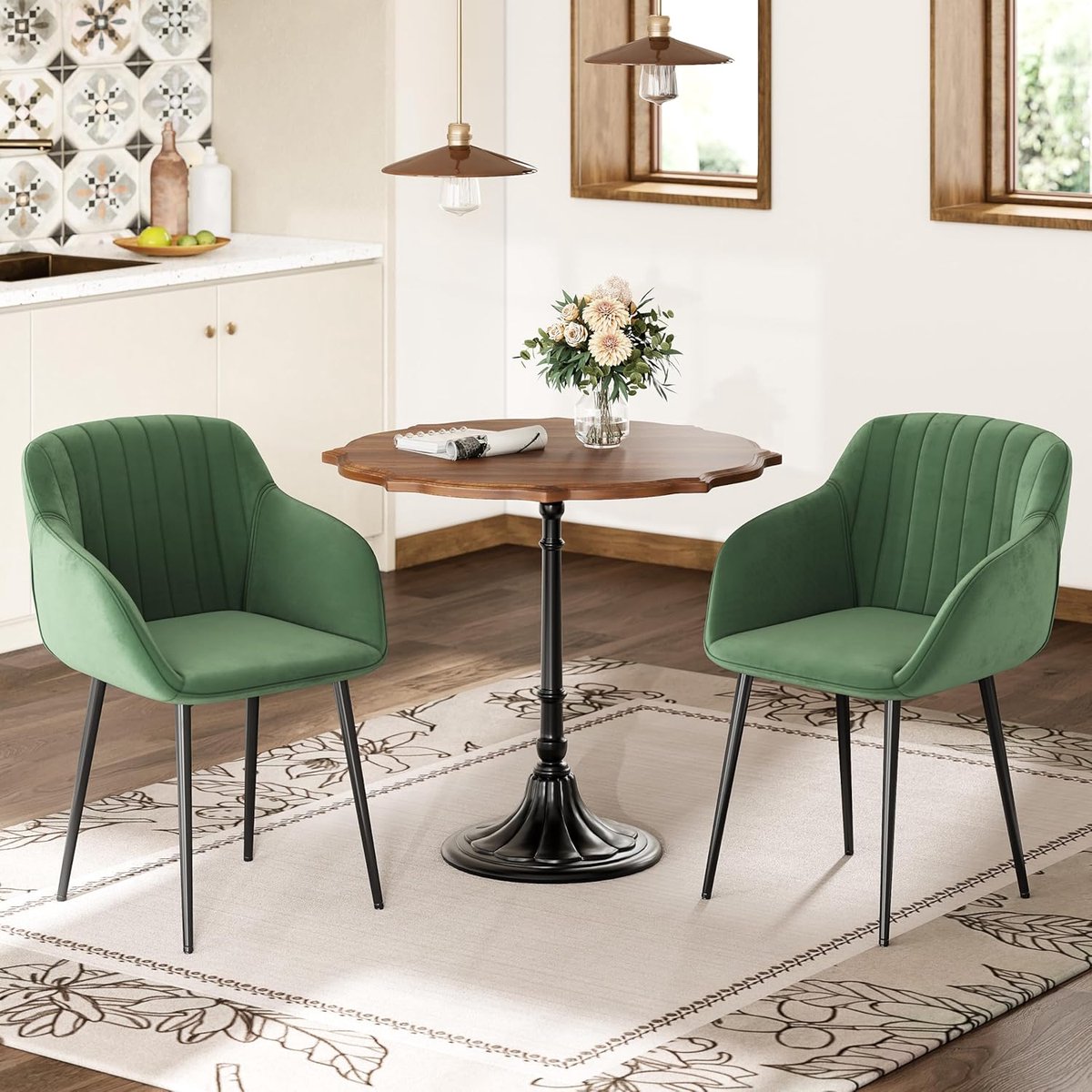 Eetkamerstoel Set van 4 met Armleuningen 57,5x63x82 cm Beige – Gestoffeerde Keukenstoel, Luxe Beklede Stoelen met Metalen Poten, Ergonomische Eettafel Stoelen voor Eetkamer Woonkamer Slaapkamer – Vermissen