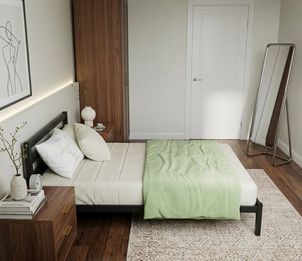 Bed Frame, 90 x 200 cm, Bed Frame with Metal Slatted Frame, 90 x 200 cm with Storage Space, 32 cm High, Guest Bed, Double Bed, No Box Spring Bed Required, Black Bed Frame-Mobili Bella