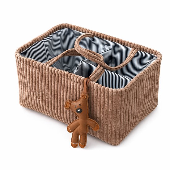 Opvouwbare Luiertas Organizer Bruin - Corduroy Luiermand met Vakken en Verdelers - Baby Opbergmand voor Luiers, Doekjes en Accessoires - Draagbare Nursery Caddy van Merkloos — afbeelding 2