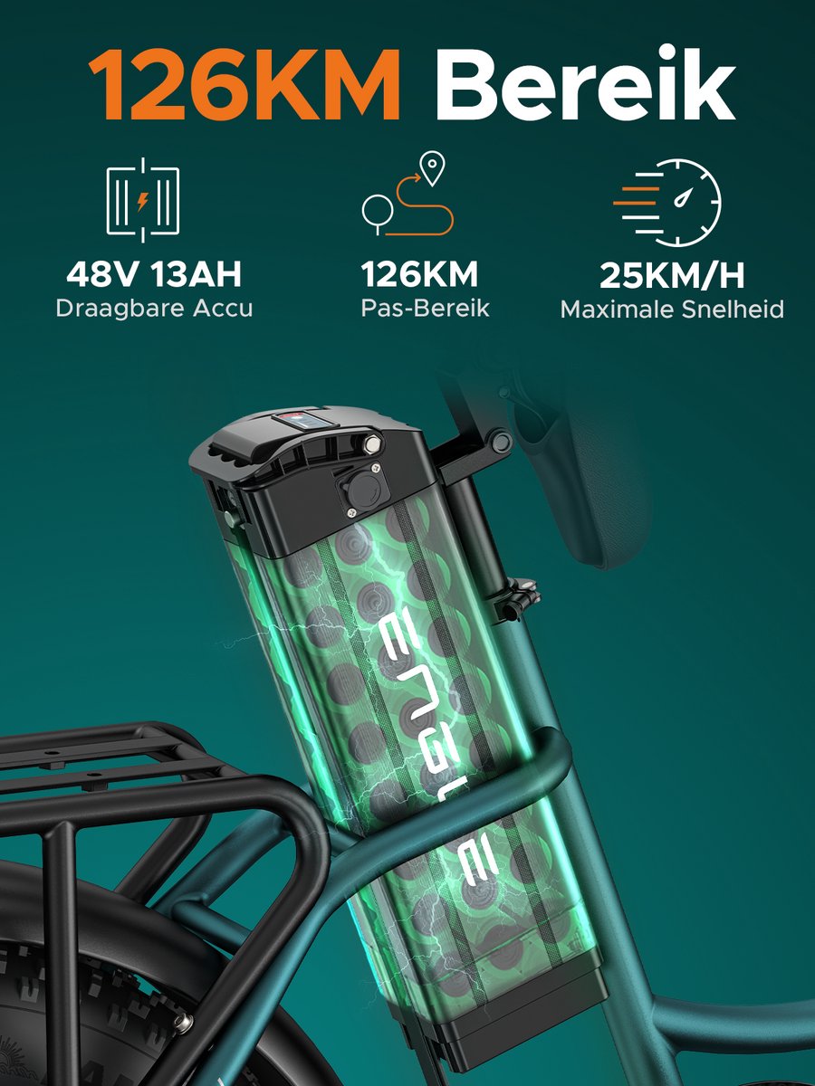 ENGWE L20 Boost Elektrische fiets - Actieradius 120km - Verwijderbare batterij 48V13Ah - Motor 250W - Shimano 7 versnellingen - Met voor schokdemper - Mechanische Schijfremmen - 20 Inch Commuter E-Bike - Fatbike - Groente - afbeelding 2