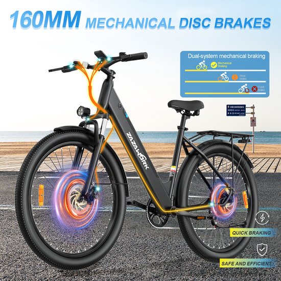 ZAZAWORK C28 Elektrische Fiets – 36V 20Ah – 120 km Bereik – 250W Motor – Shimano 7-Speed – 29” Banden – Aluminium Frame – Zwart — afbeelding 5