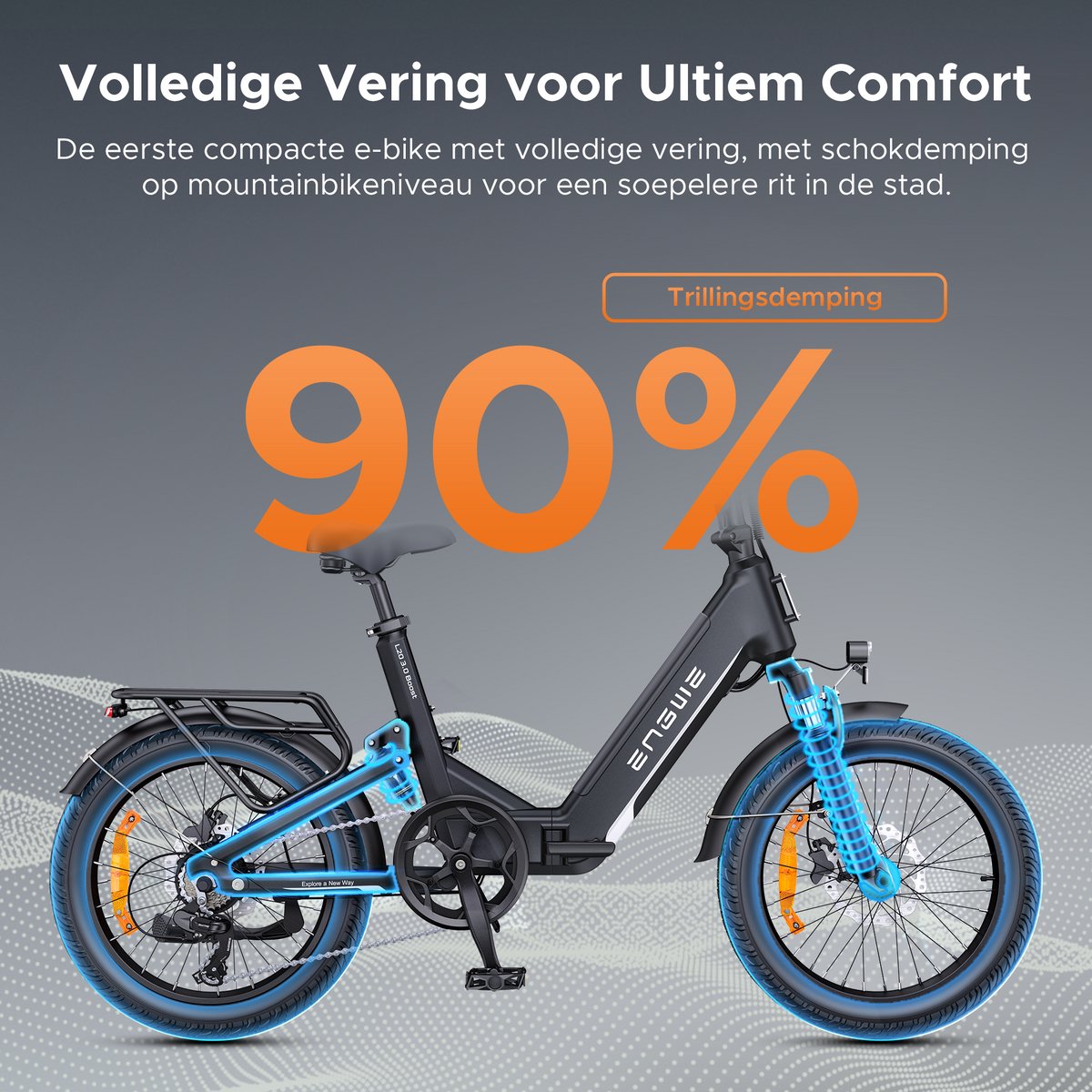 ENGWE L20 3.0 Boost Elektrische fiets - Actieradius 135km - Verwijderbare batterij 48V13.5Ah - Motor 250W - Shimano 7 versnellingen - Hydraulische schijfremmen - 20 Inch Commuter E-Bike - Fatbike - Zwart – foto 7
