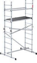 Baulich Multifunctioneel rijdend steiger 3-in-1 van aluminium met werkplatform - 20 treden - draagvermogen 150 kg, maximale werkhoogte 400 cm, scharnierend, professionele multifunctionele ladder