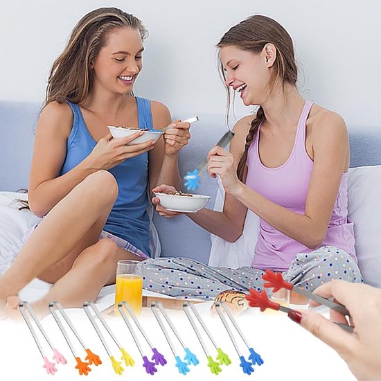 Mini Handtangen Set van 8 Stuks, Silicone en RVS Voedsel Tangen, Kleurrijke Kindertangen voor Koken, Barbecue en Buffet met Antislip Handgreep van Merkloos — afbeelding 3
