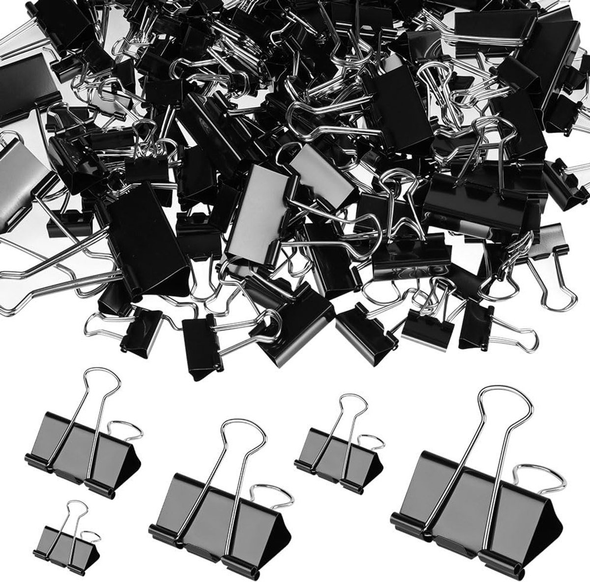 185 Stuks Vouwclips in Diverse Maten - Multifunctionele Paperclips voor Documenten, Notities en Kantoorbenodigdheden - Zwart Metaal