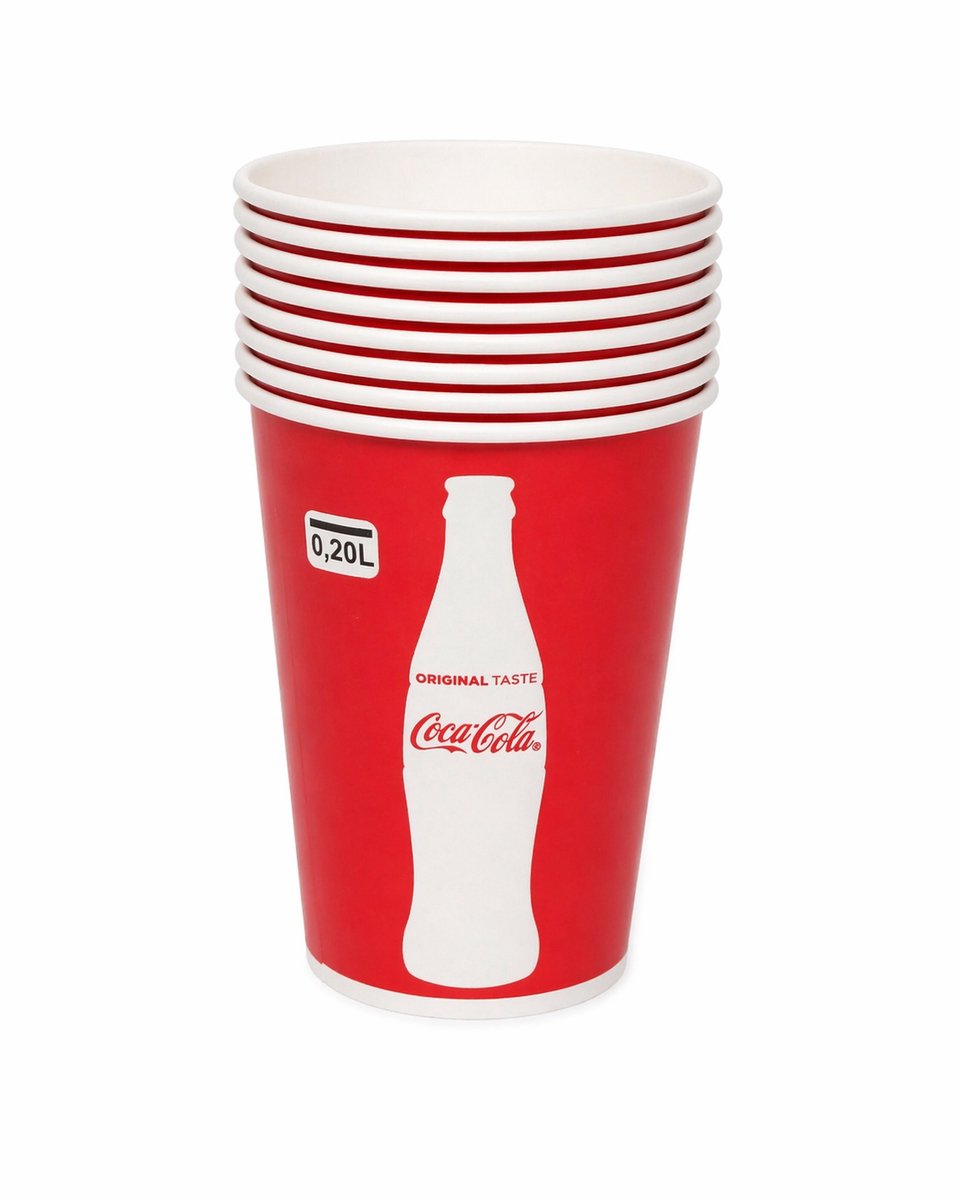Coca-Cola Bekers 200 ml – 100 Stuks – Karton Wegwerp Bekers Rood/Wit