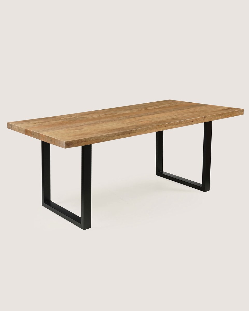 Rechthoekige Eettafel 160 cm Mangohout – Zwart Metalen U-Poot – Industrieel – 4-6 Personen