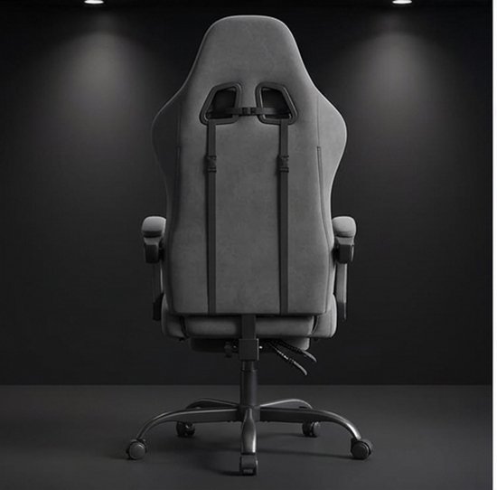 Gamingstoel met Massagefunctie, Ergonomische Bureaustoel met Pocketvering, Lendenmassage, Hoofdkussen & Voetensteun, Verstelbare Rugleuning 90-145°, Ademend Tech-Stof, 150 kg Belastbaar - Grijs/Geel - Mobili Bella — afbeelding 4
