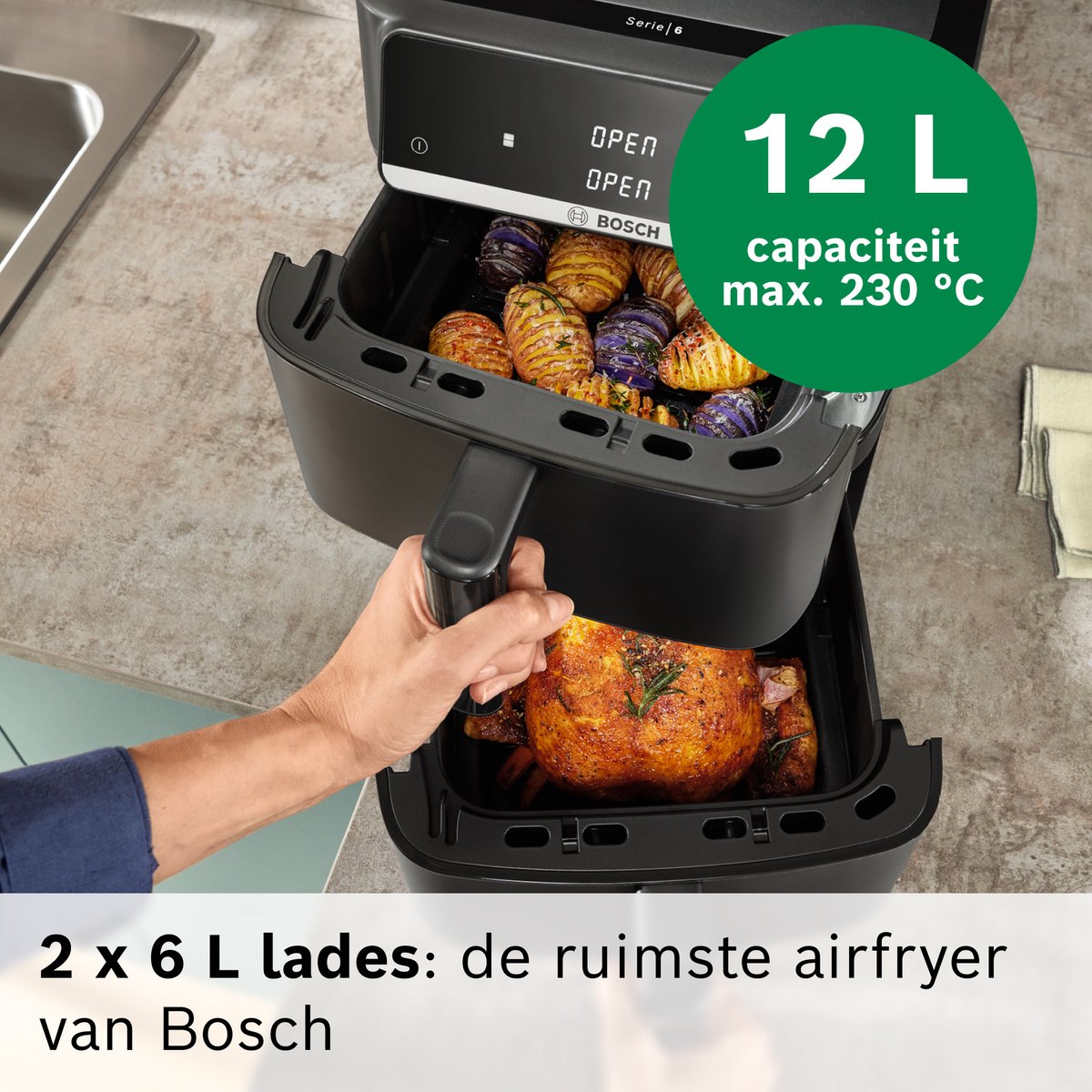 Bosch MAFD661B0: 12L dubbele airfryer voor gezinnen thumbnail 5