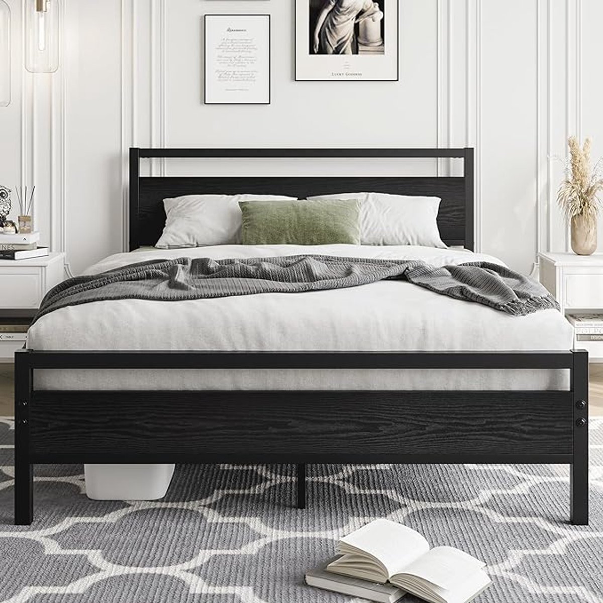 Industrieel Metalen & Houten Bedframe - Zwart - 120x200 cm - Arqam