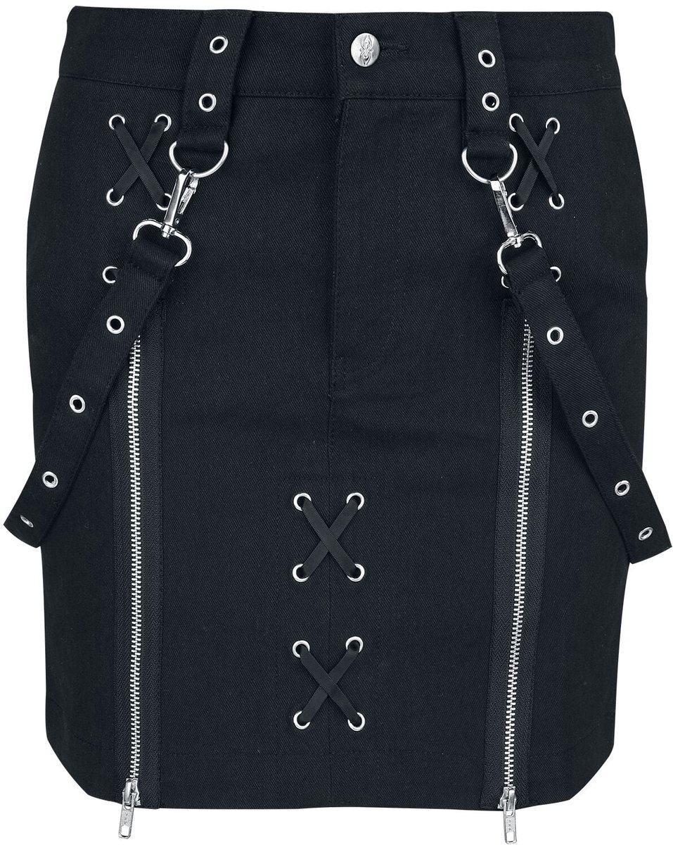 Gothicana Zwarte rok met veterdetails en ritsen - Dames - L