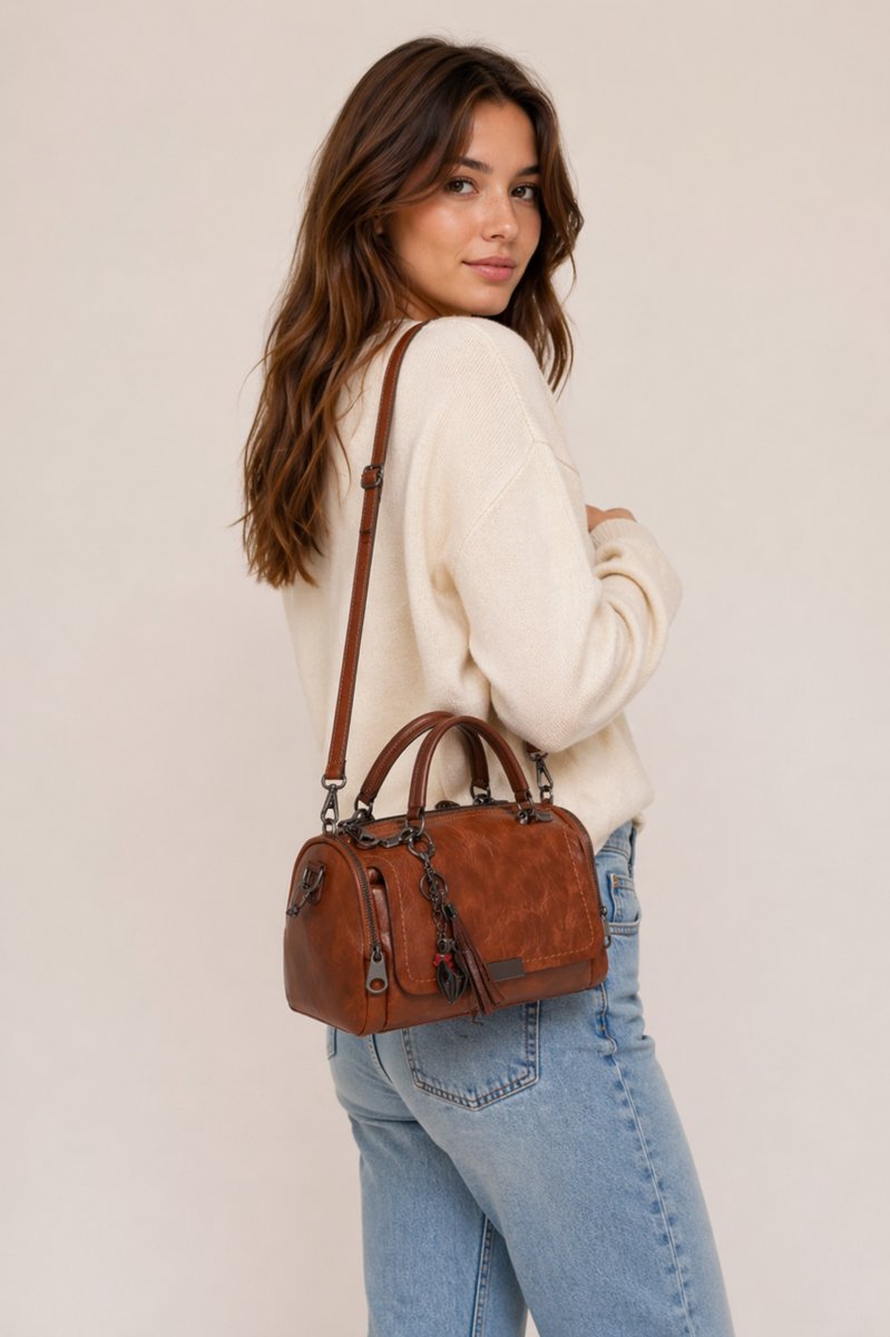Castillo Isa - Dames Handtas - Schoudertas - Vegan Leer - Cognac