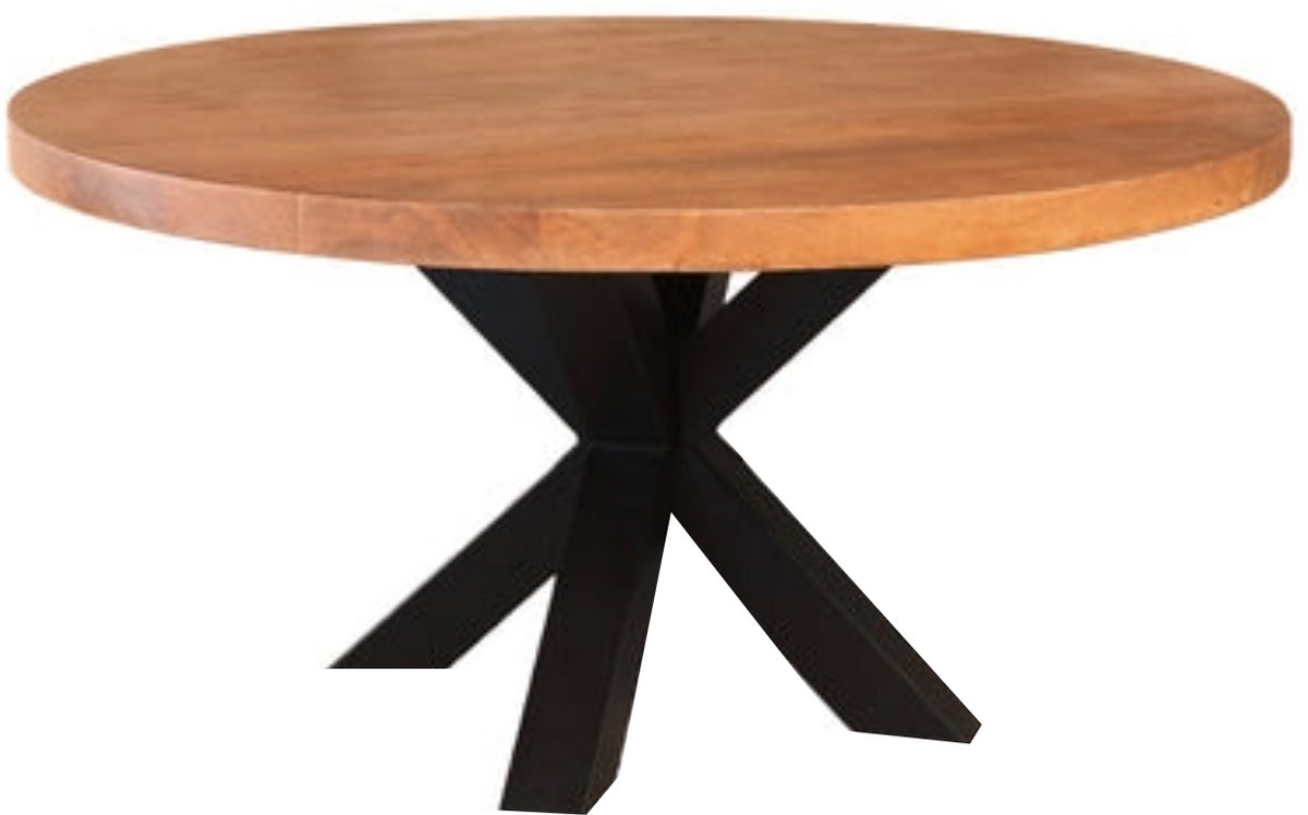 Lizzely Garden & Living Salontafel rond bruin mangohout 90cm Jesse side table industrieel bijzettafel mango hout duurzaam