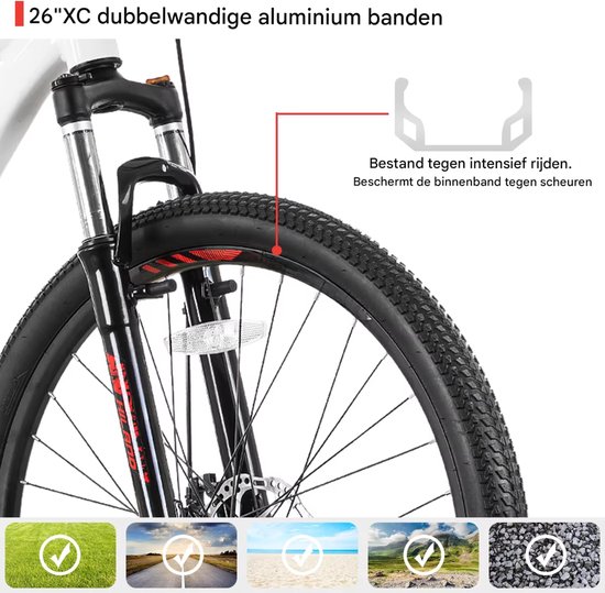 Dames mountainbike - Voor volwassenen - 21 versnellingen, vergrendelbare verende vork, dubbele schijfremmen, aluminium frame - Paars, 51/66/69 cm van Merkloos — afbeelding 3